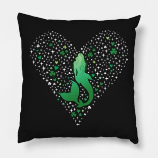 St. Patrick's Day Irish Mermaid Heart with Shamrocks Pillow