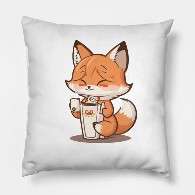 Cute fox with coffee Pillow by Majkel&Majkel