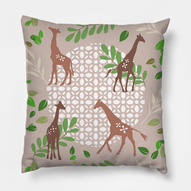 Endangered Wildlife Baby Giraffes At The Jungle Love Giraffes Pillow by Mochabonk