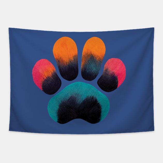 Colourful Paw Print Pet Pattern on Blue Tapestry by Geminiartstudio