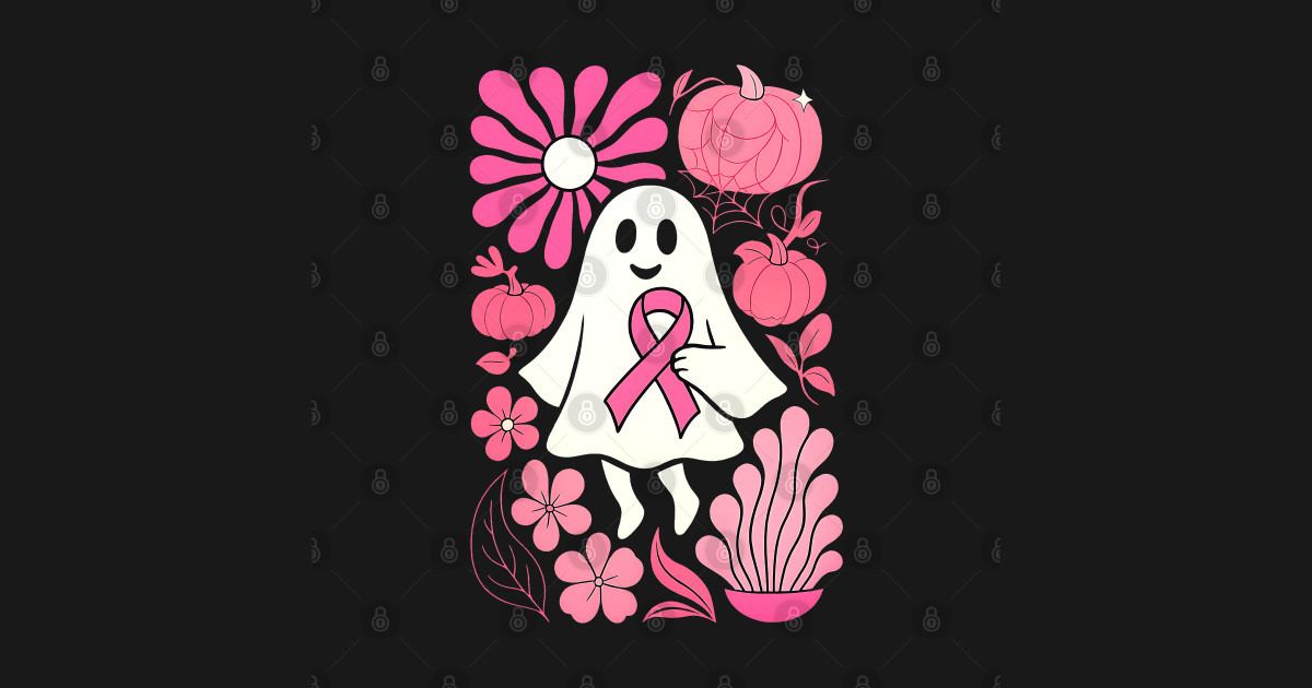 Pink Ribbon Ghost Halloween Breast Cancer Awareness Support - Ghost ...