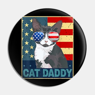 Mens Father Day Gift Tuxedo Cat Daddy Dad American Flag 4Th July Pin