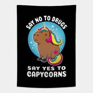 Say no to drugs say yes to capycorns Cartoon Capybara Unicorn Tapestry