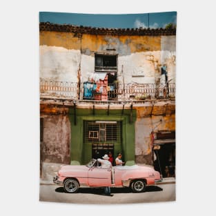 Pink classic car Tapestry