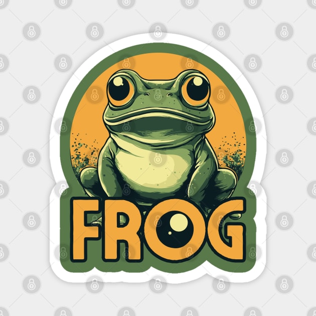 Cute Retro Frog with Green and Orange Tones Magnet by TuncGK