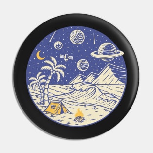 Camping under the moon and Planets - hand drawn Pin