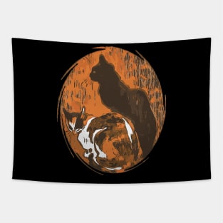 Calico Cat And Black Cat Grungy Art Tapestry