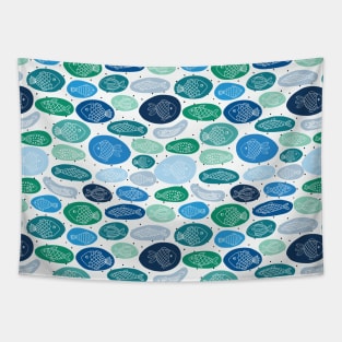 Fish Bubbles Blue Tapestry