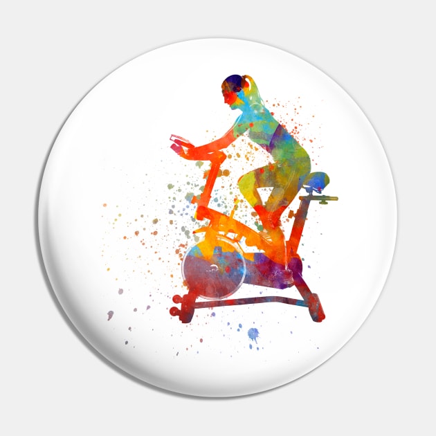 woman riding an exercise spin bike in the gym Pin by PaulrommerArt