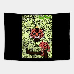 Switzerland - Green-Eyed Male Character with Animal Mask and Doodle Accent Tapestry