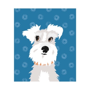 White Miniature Schnauzer Dog with Blue Daisies T-Shirt