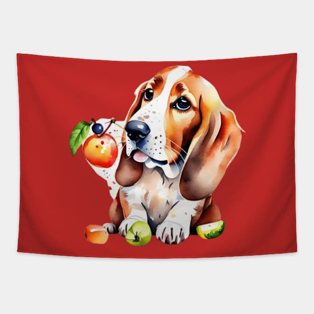 Cute basset hound dog and fruits cute design gift ideas for all Tapestry by WeLoveAnimals