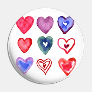 Light Multi colored watercolor hearts Pin