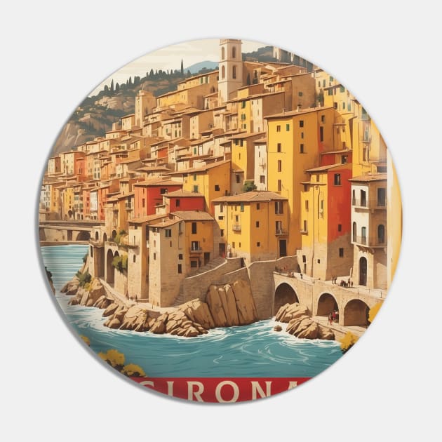 Girona Spain Travel Tourism Retro Vintage Pin by TravelersGems