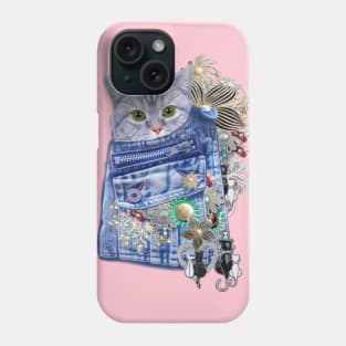Blue Denim, lace - Costume Jewelry & Cute kitten Phone Case