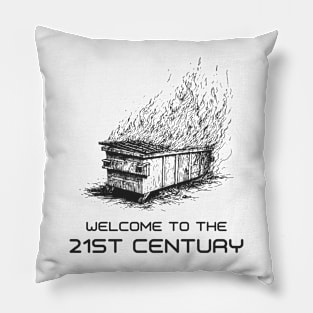 fire dumpster, dumpster fire tshirt, burning dumpster fire, late capitalism, line art drawing, line art, line drawing Pillow