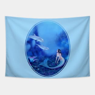 Ultramarine Mermaid & Dolphins Tapestry