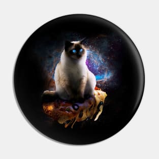 Galaxy Space Siamese Cat On Pizza Pin