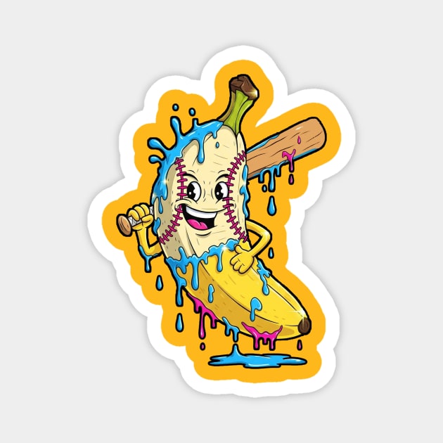Happy Banana Baseball Dripping Graphic Magnet by PexilToPrint