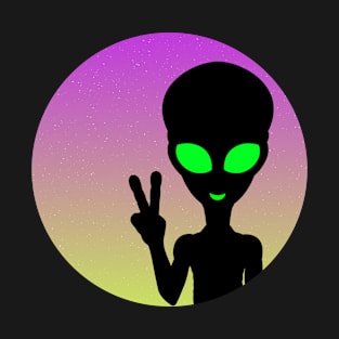 Colourful, Cute Design of an Alien Giving a Peace Sign T-Shirt