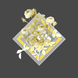 Botanical Illustration Burgundian Rose in Gray and Yellow T-Shirt