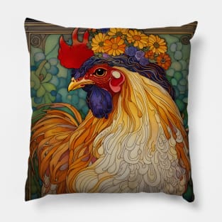 Chicken with a Crown of Flowers Pillow