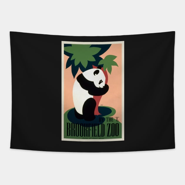 Restored WPA Poster with Panda reading By The "L" Brookfield Zoo, Illinois Tapestry by vintageposterco
