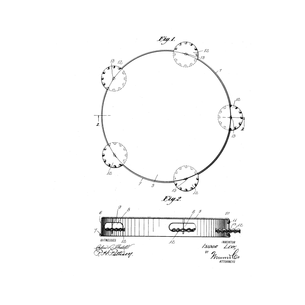 Tambourine Drum vintage patent drawing by TheYoungDesigns