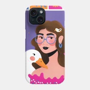 Colorful girl with duck frame portrait Phone Case