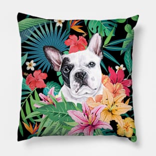 Tropical Black White Frenchie French Bulldog Pillow