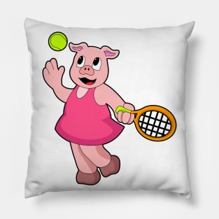 Pig at Tennis with Tennis racket Pillow