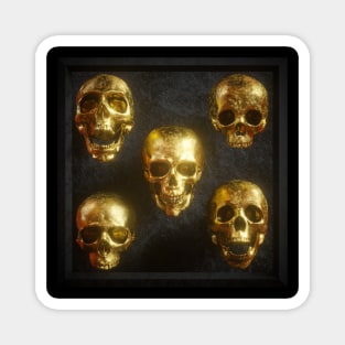 Golden skulls Halloween decor , Spooky art , Horror-themed print , Spine-chilling home decoration and apparel , Gothic Halloween design T-Shirt Magnet