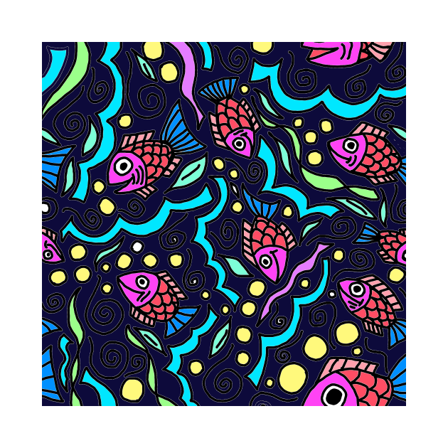 Happy Swimming Fish Black background by GemmasGems