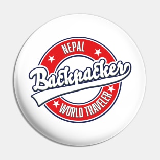 Nepal backpacker world traveler retro logo. Pin