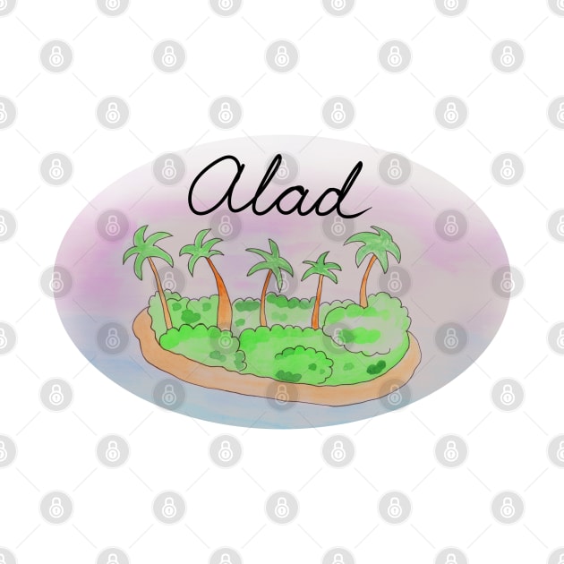 Alad watercolor Island travel, beach, sea and palm trees. Holidays and rest, summer and relaxation by grafinya