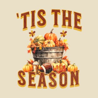 Tis The Season Football Latte Pumpkin Halloween Fall Season T-Shirt