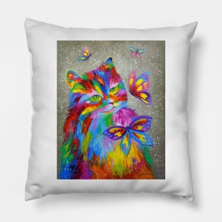 The rainbow cat and butterflies Pillow