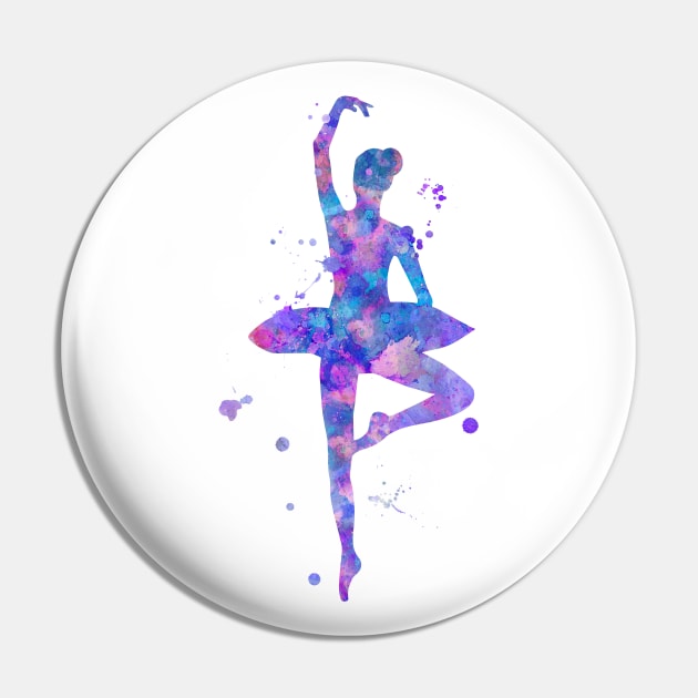 Purple Ballerina Watercolor Painting Pin by Miao Miao Design