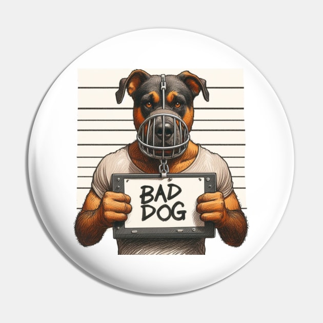 Bad Dog in Muzzle Mugshot Pin by Shawn's Domain