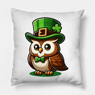 Lucky Owl - St Patrick's Day Owl With Hat - Cute Owl Saint Patrick's Day Pillow