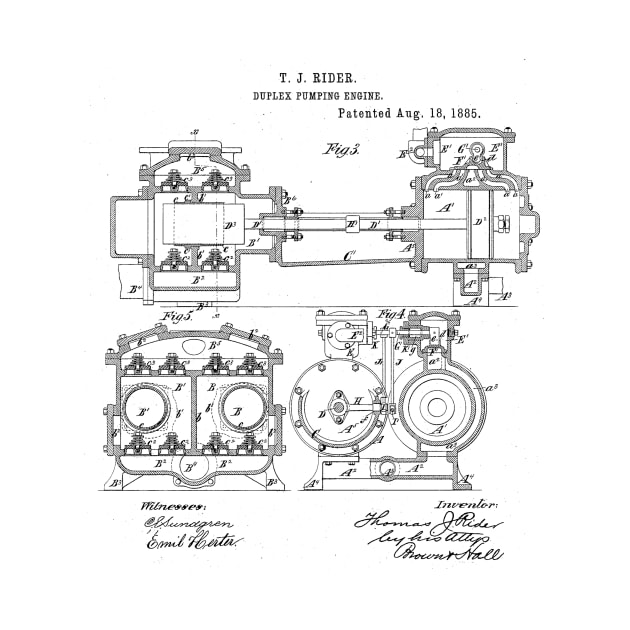 Duplex Pumping Engine Vintage Patent Hand Drawing by TheYoungDesigns