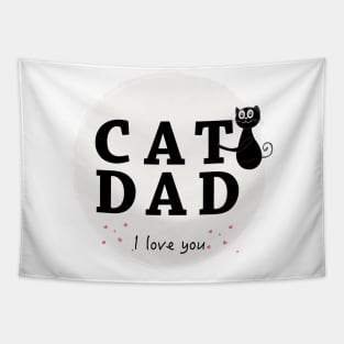 Cat Dad text with cute black cat Tapestry