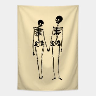 Skeleton in love holding hands Tapestry