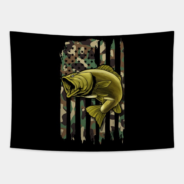 Camo American Flag Bass Fishing gift Camouflage Fish Fishing Tapestry by Proficient Tees