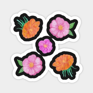 Orange and Pink Hand Painted Watercolour Flowers Pack Magnet