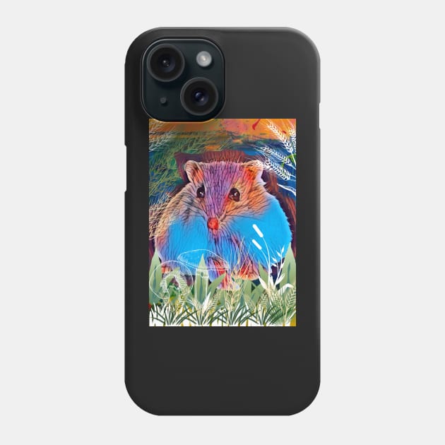 Cute whimsical hammie hamster sitting in wheat field Phone Case by FineArtMaster