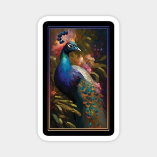 Peacock Vibrant Tropical Flower Tall Digital Oil Painting Portrait Magnet