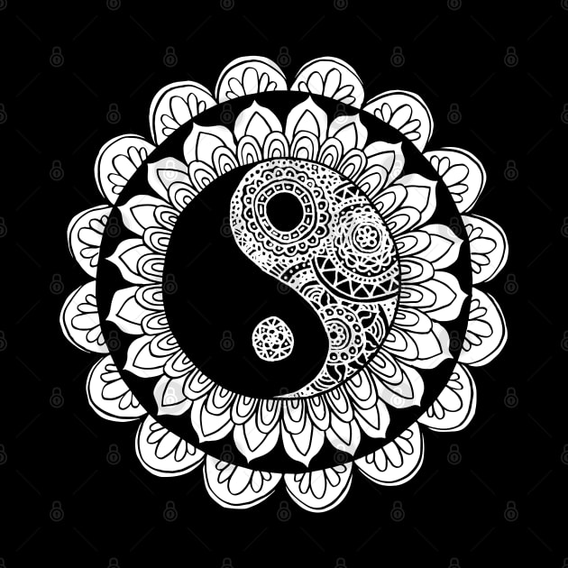Yin Yang Mandala Black and White by julieerindesigns