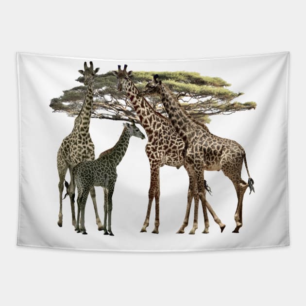 Giraffe - Family on Safari in Kenya / Africa Tapestry by T-SHIRTS UND MEHR