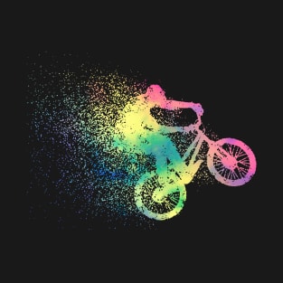 BMX Bike Rider Performing Stunts , Doing Tricks, minimal enduro extreme sports freeride, ramp, streetstyle, trails, Particles, shattered minimal minimalistic sprint sprinter sprinting T-Shirt